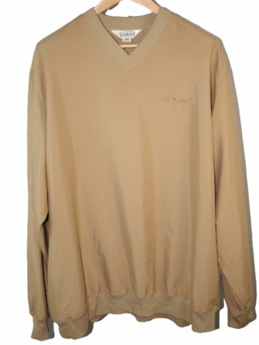 LL Bean Windbreaker 2XLT XXL Tall Pullover V Neck Golf Jacket Tan